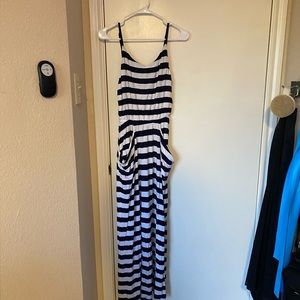 Navy and white striped maxi dress